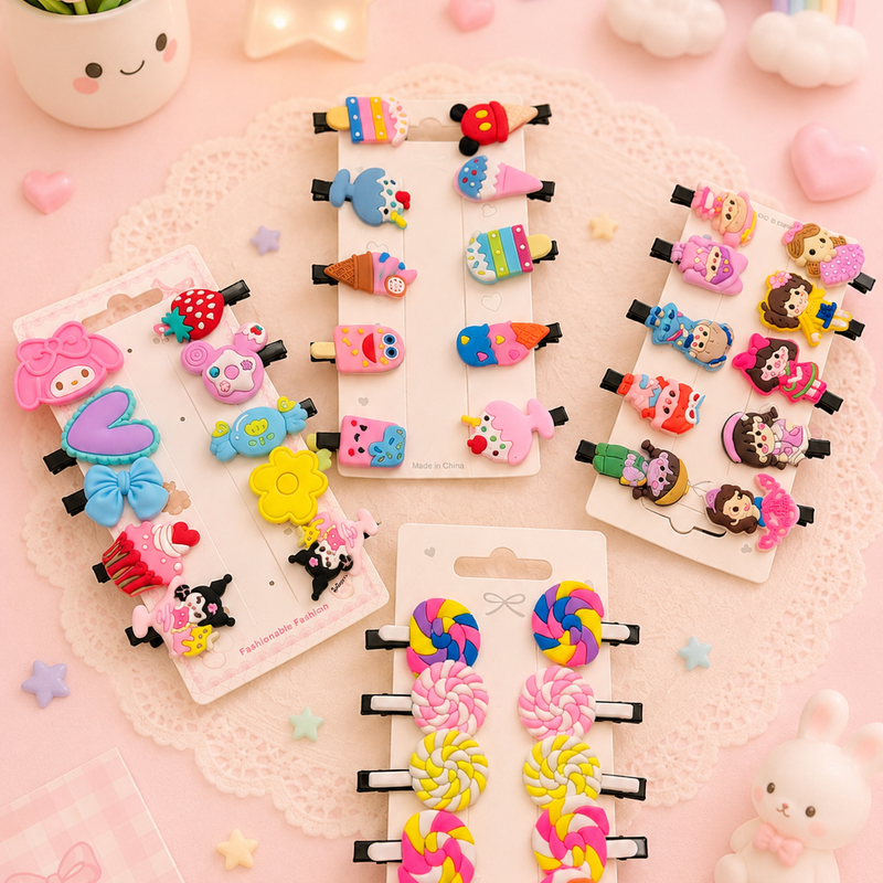 Quirky cartoon hair clips set