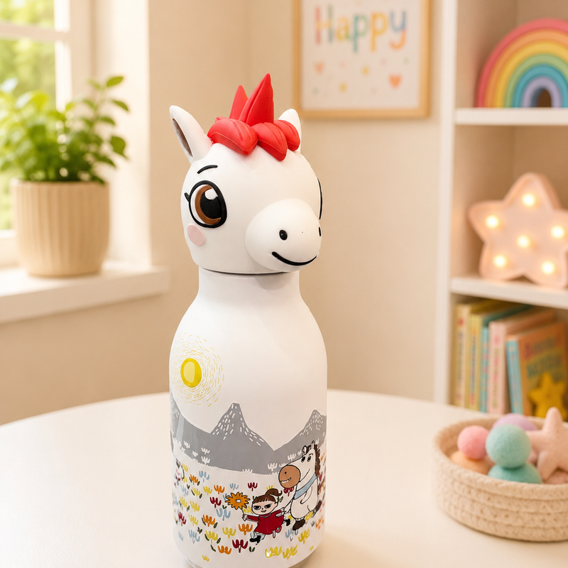 Viral kawai animal steel bottle - white unicorn