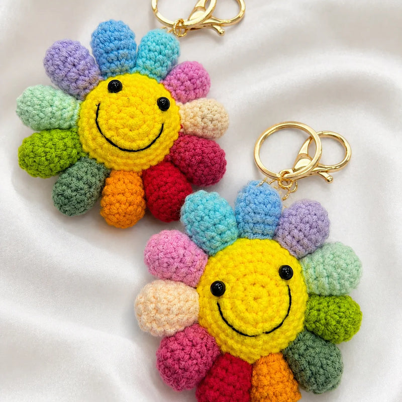 Smile Flower crochet keychain