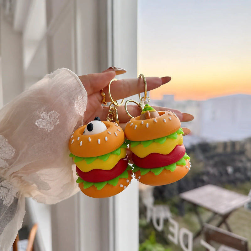 Squishy burger pop up keychain