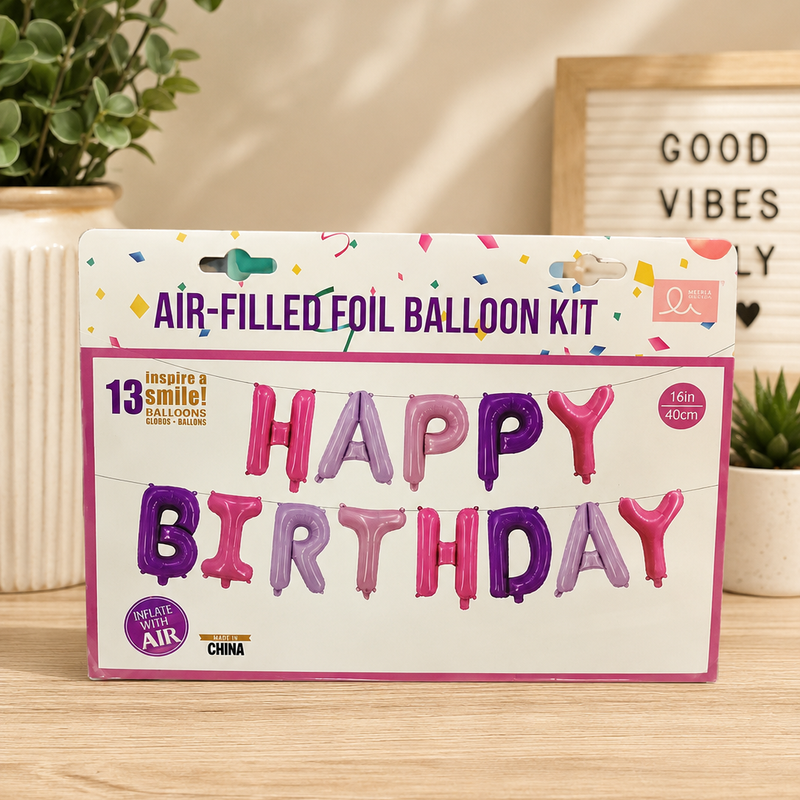 Purple pink Happy birthday foil balloons set