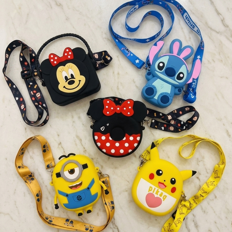 Cute cartoon silicon sling bag for kids