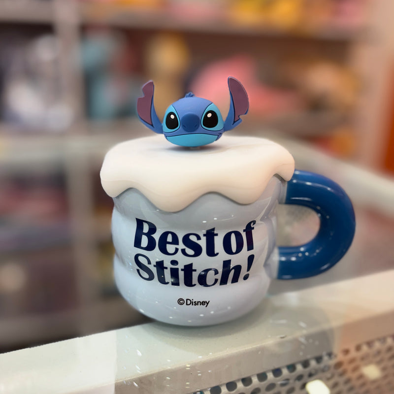 Stitch ceramic mug with silicon lid and topper
