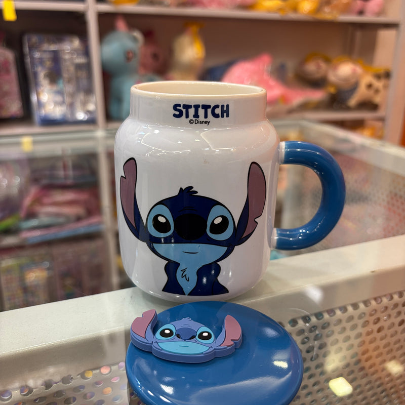 Stitch ceramic mug with lid