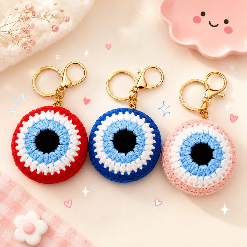 Evil eye crochet keychain