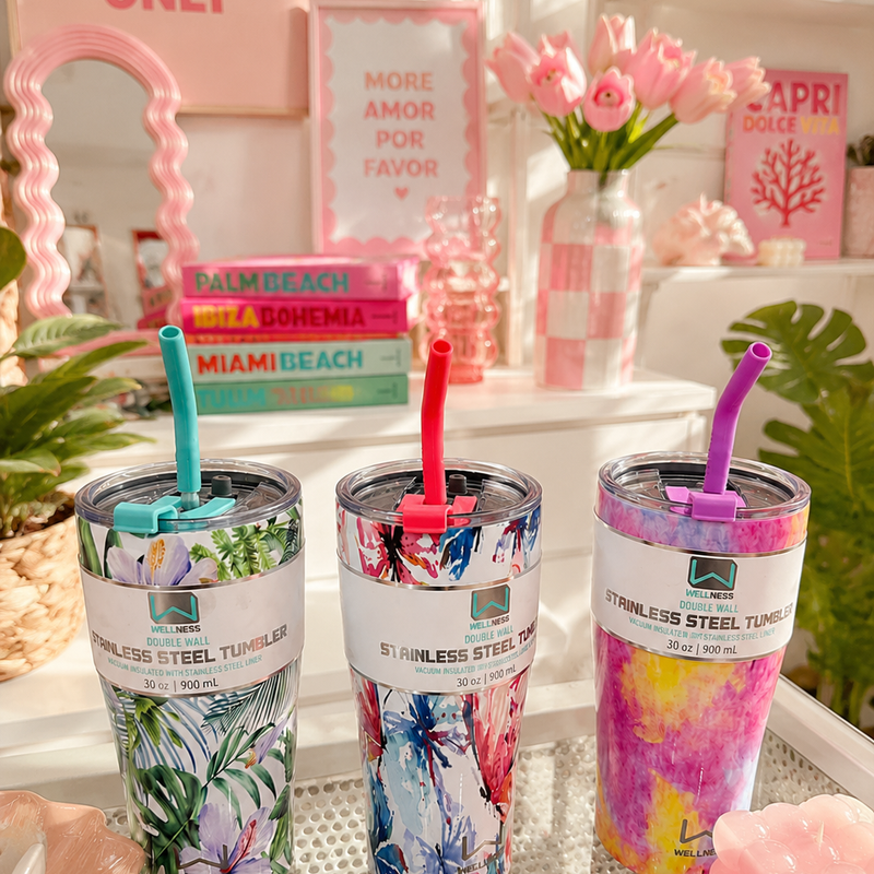 Summer floral wellness steel tumbler