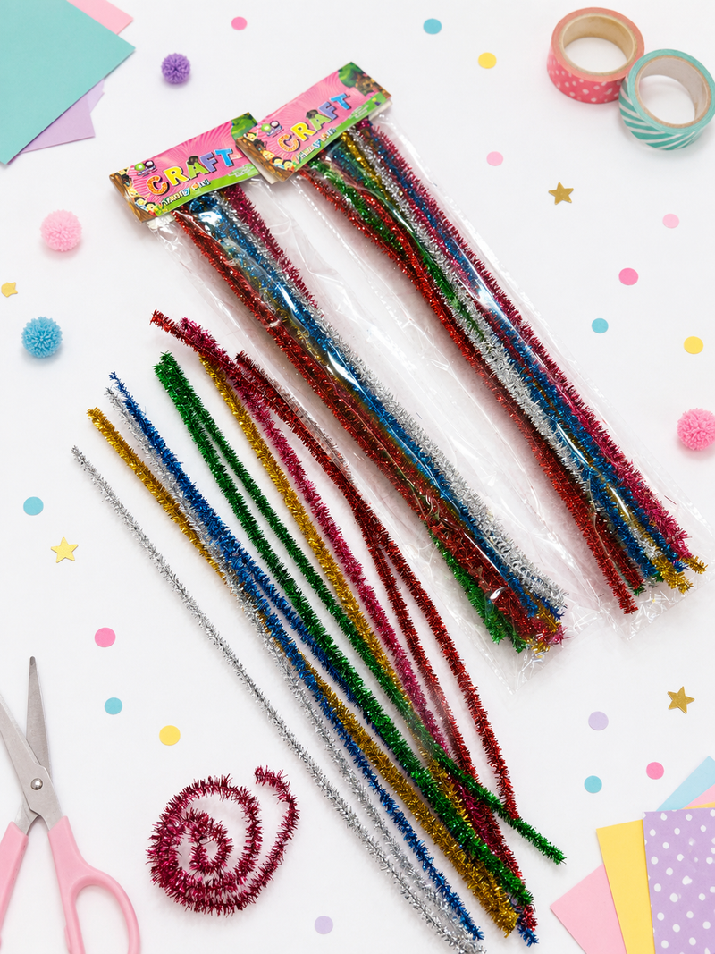Glitter pipe cleaners for art n craft (set of 12 sticks )