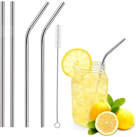 Stainless steel straw set