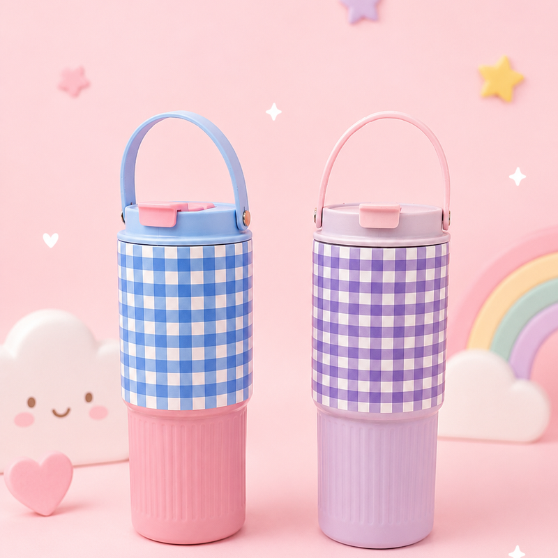 Pastel checkered style bottle tumbler