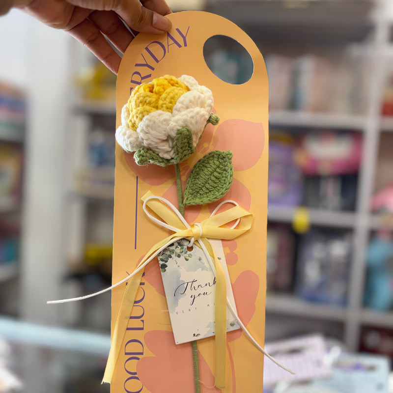 White & Yellow crochet flower stick ( with packaging )
