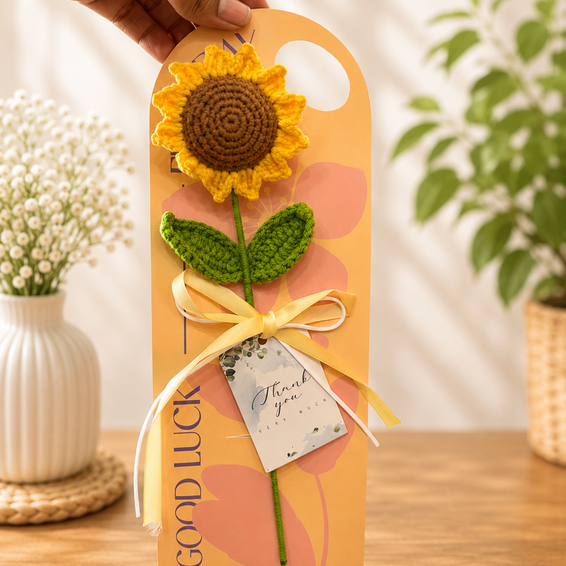 Beautiful sunflower crochet flower stick ( includes packaging )