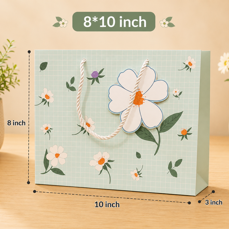Sea green flora gift paper bag