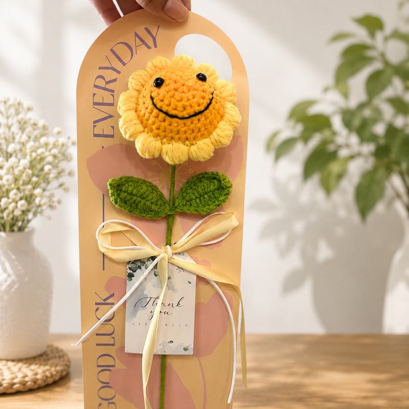 Happy smile crochet flower stick ( with packaging )