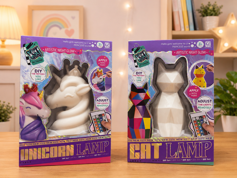 DIY Colour your lamp set - unicorn and cat theme