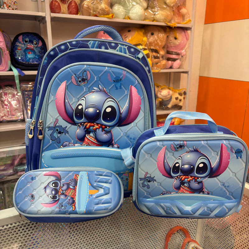 Stitch premium three piece bag set ( set of school bag , lunch bag and pencil pouch )