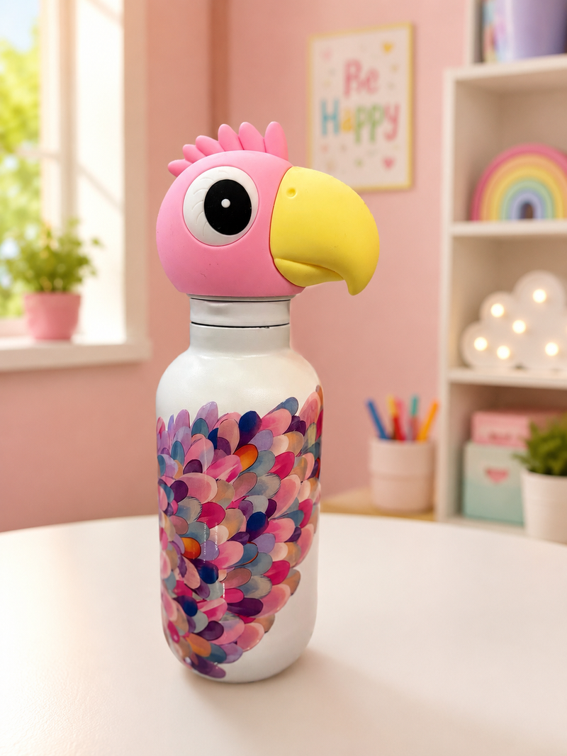 Viral kawai animal steel bottle - pink parrot