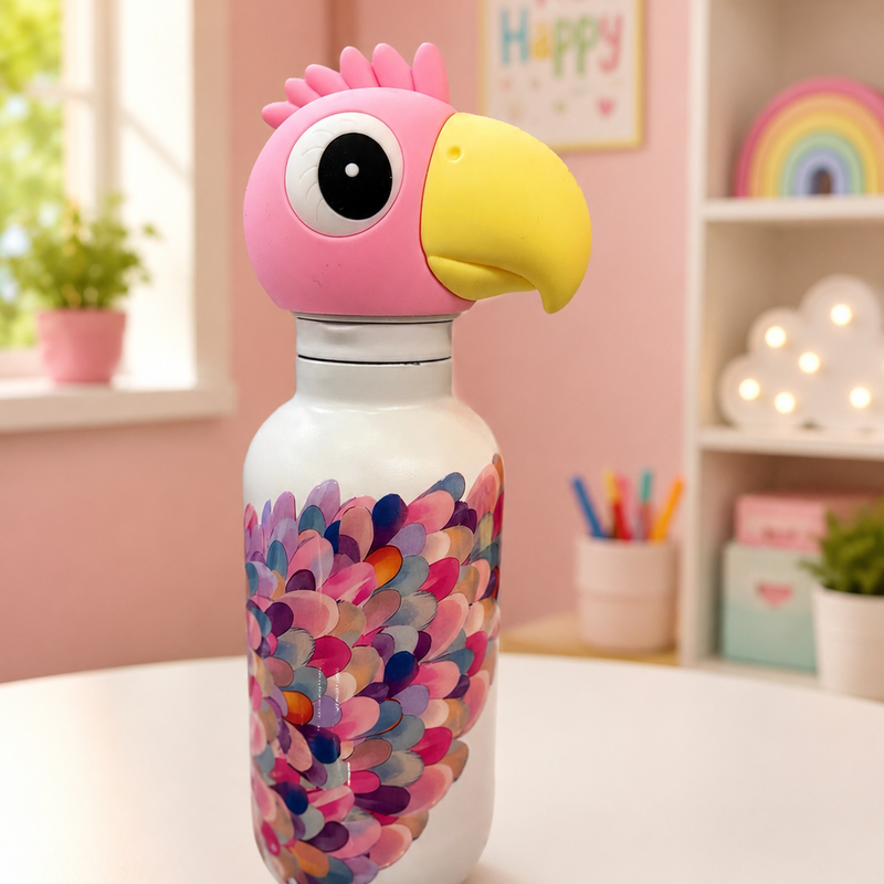 Viral kawai animal steel bottle - pink parrot